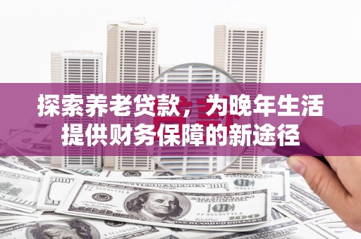 洛阳探索养老贷款，为晚年生活提供财务保障的新途径
